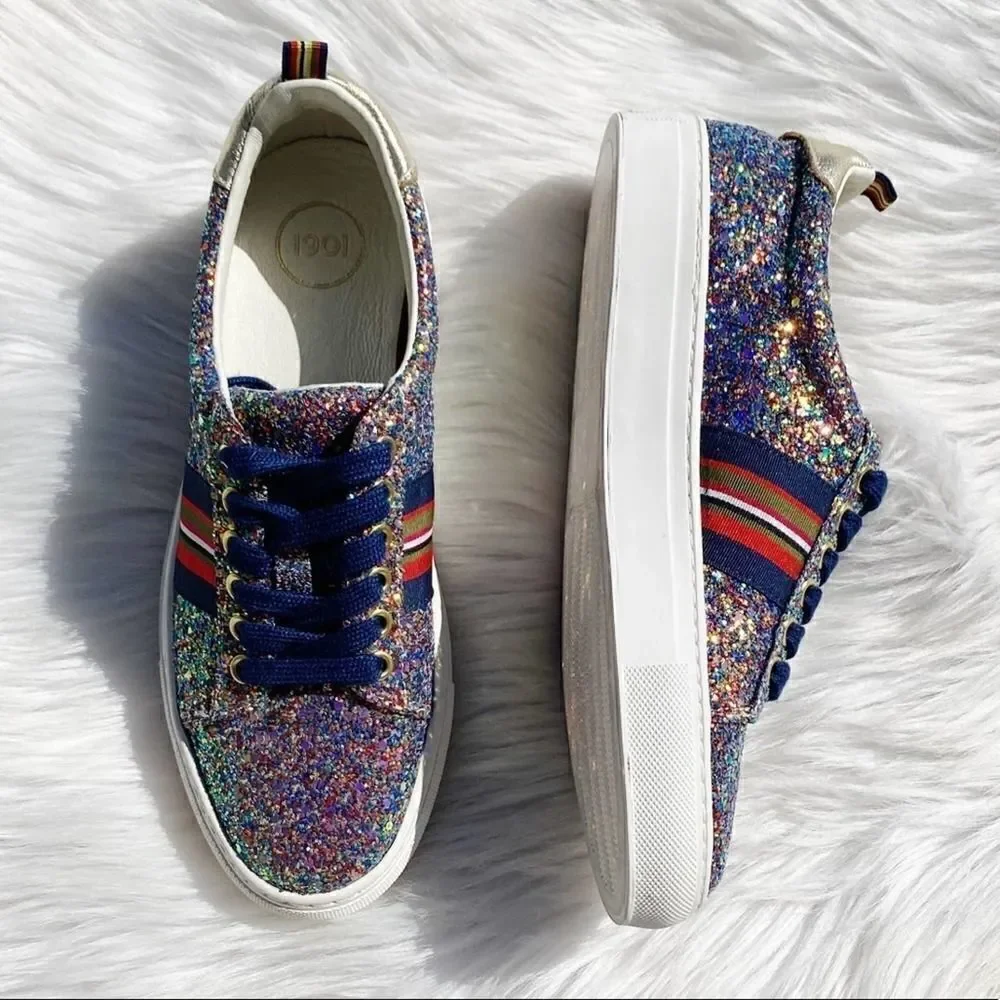 1901 Palmer Fashion Platform Sneakers Glitter Silver Blue Size 6